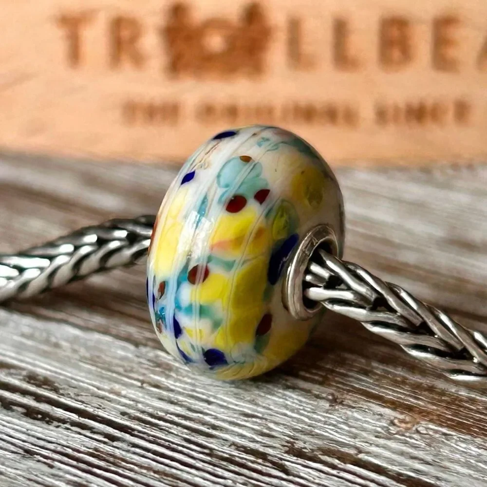 TROLLBEADS TrollStone Striped Cream Yellow Blue Teal Burnt Orange LAA 925S NEW